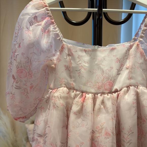 Floral Pink Puff Sleeve Dress - Picture 3 of 3